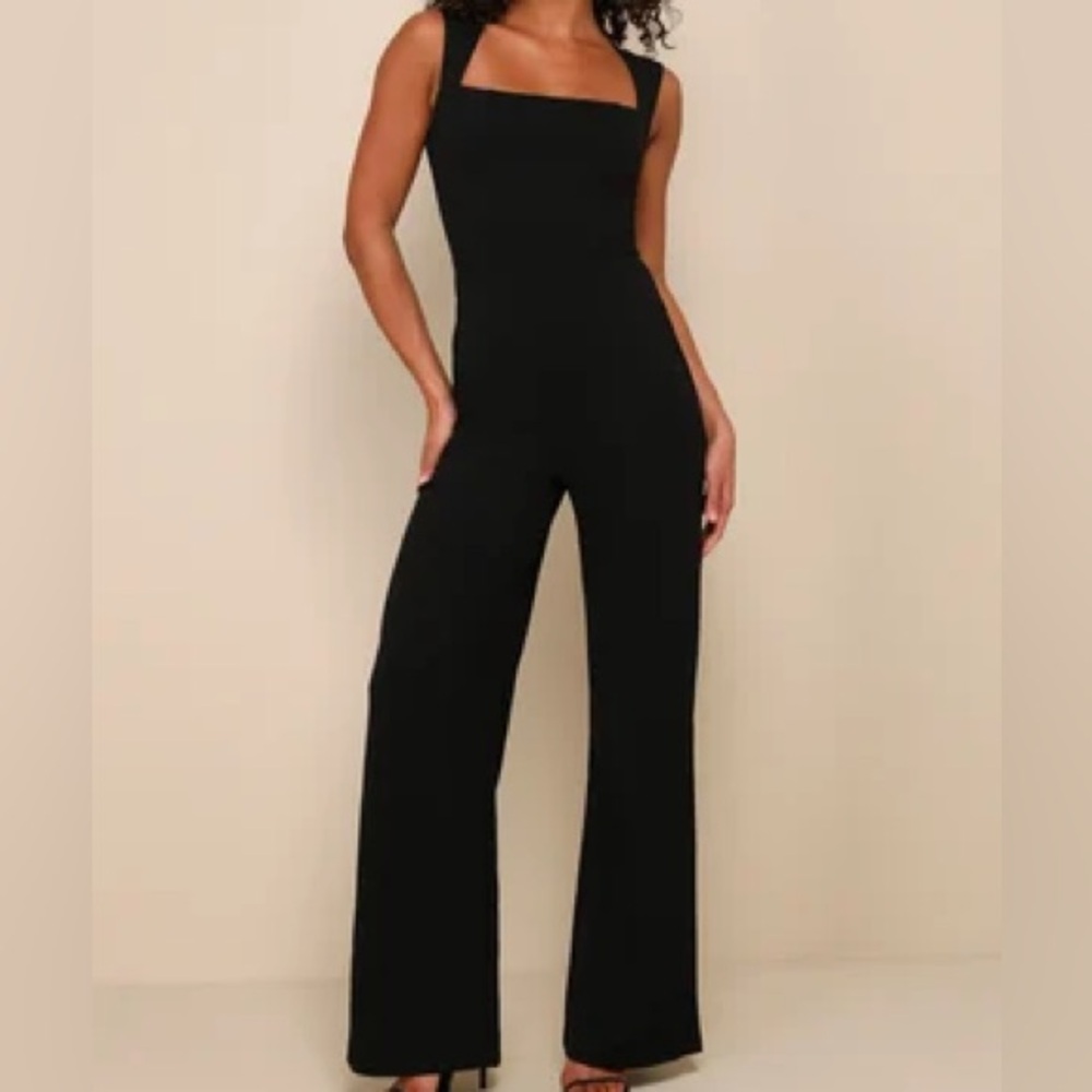 Lulu's Classic Black Sleeveless Wide Leg Jumpsuit